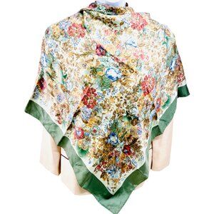 Vintage Unused Liberty  Silk Satin  Scarf 34" Gren Teal Pink Blue  floral (100)